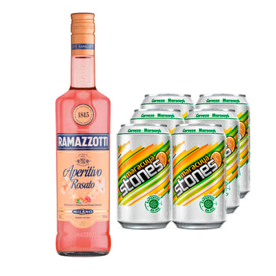 Pack Maracazzotti: Licor Ramazzotti Rosato 700cc + 6 Lemon Stones Maracuyá 350cc