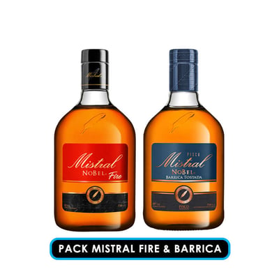 Pack Mistral Fire y Barrica Tostada: Pisco Mistral Nobel Barrica Tostada 750cc + Pisco Mistral Nobel Fire 750cc