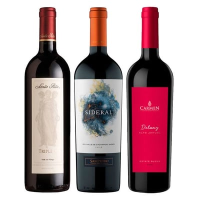 PACK MIX BLEND N°1: 1x Vino Triple C 750cc + 1x Vino Sideral Blend 750cc + 1x Vino Carmen Delanz Alto Jahuel Estate Blend 750cc