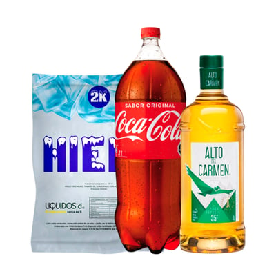 Pack Pisco Alto Del Carmen 35° 1lt + Coca Cola 3lt + Hielo 2kg