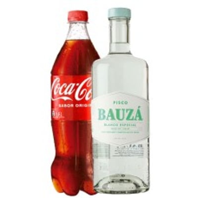 Pack Pisco Bauzá Blanco Especial Transparente doble destilado 35° 1.000 cc + Coca-Cola Normal 1.5lt