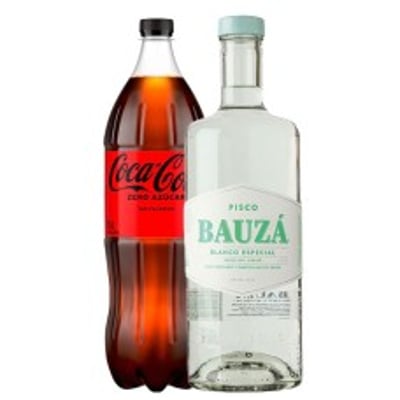 Pack Pisco Bauzá Blanco Especial Transparente doble destilado 35° 1.000 cc + Coca-Cola Zero 1.5lt
