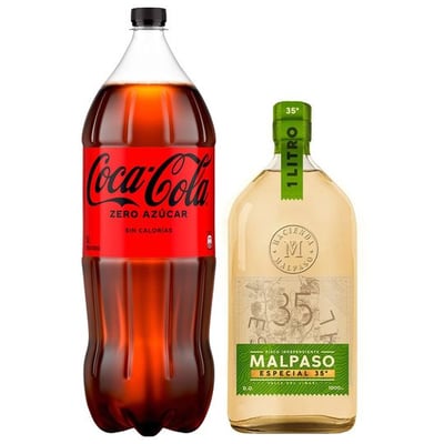 Pack: Pisco MalPaso 1 Litro 35º alc + Bebida Coca-Cola Zero Azúcar 3 L