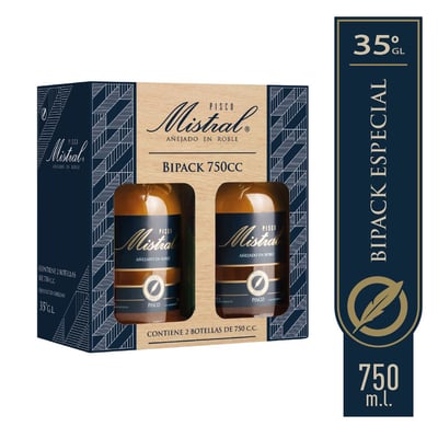 Pack Pisco Mistral 35° botella 2 un de 750 cc