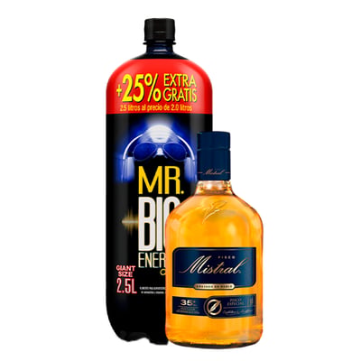 Pack Pisco Mistral Botella 750cc + Mister Big 2.5 Litros