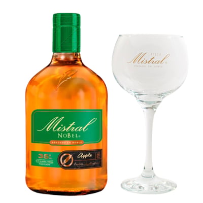 Pack Pisco Mistral Nobel Apple - 750ml + Copa Original (vidrio)
