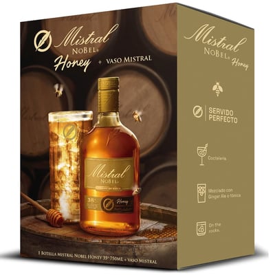 Pack Pisco Mistral Nobel Honey 750cc + Vaso
