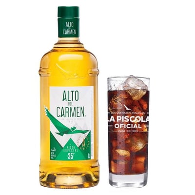 PACK PISCOLERO: Pisco Alto del Carmen 35° 1Lt. +1x Vaso "La Piscola Oficial"