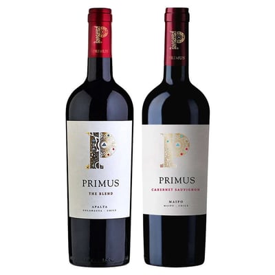 PACK PRIMUS N°2: 1x Vino Primus The Blend Orgánico 750cc + 1x Vino Primus Cabernet Sauvignon Orgánico 750cc