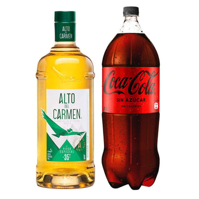 PACK PROMO NEGRA N°1: 1x Pisco Alto del Carmen 35º alc. 1 Litro + 1x Coca Cola Zero Azúcar 3 Litros