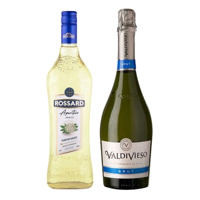 PACK ROSSARD VALDIVIESO Nº3: 1x Licor Aperitivo Rossard Flor de Sauco Spritz 1 Litro 20° alc. + 1x Espumante Valdivieso Brut 750cc