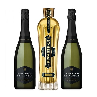 PACK SAINT GERMAIN - FEDERICO ALVEAR: 1x Saint Germain Licor de Flores de Sauco 750cc + 2x Espumante Federico de Alvear Extra Brut 750cc