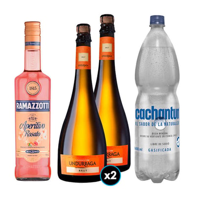 PACK SPRITZ PERFECTO N°12 1x Licor Aperitivo Ramazzotti Rosato 700cc + 2x Espumante Undurraga Brut + 1x Agua Mineral Cachantun Con Gas 1.6 Litros
