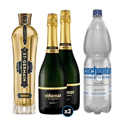 PACK SPRITZ PERFECTO N°16 1x Saint Germain Licor de Flores de Sauco 750cc + 2x Espumante Viñamar Charmat Brut 750cc + 1x Agua Mineral Cachantun Con Gas 1.6 Litros