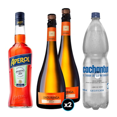 PACK SPRITZ PERFECTO N°9 1x Licor Aperitivo Aperol 750cc + 2x Espumante Undurraga Brut + 1x Agua Mineral Cachantun Con Gas 1.6 Litros