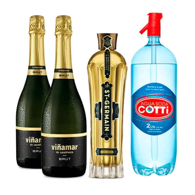 PACK SPRITZ PERFECTO (SAINT GERMAIN - VIÑAMAR): 1x Saint Germain Licor de Flores de Sauco 750cc + 2x Espumante Viñamar Charmat Brut 750cc + 1x Agua Soda Cotti 2 Litros