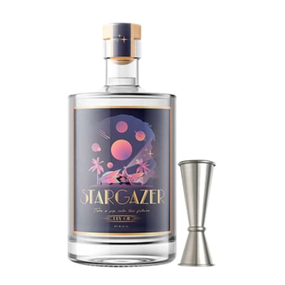 PACK STARGAZER® + JIGGER ACERO: 1x Stargazer® Gin 700cc 42º alc. + 1x Medidor Tragos Japonés Acero 60/30cc