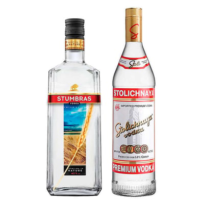 PACK STOLICHNAYA + STUMBRAS:  1x Vodka Stumbras 700cc 40º alc. + 1x Vodka Stolichnaya 750cc
