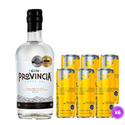 Pack Tropical Gin 3 - 1x Gin Provincia Andes Dry 700ml + 6x Red Bull Yellow 250cc