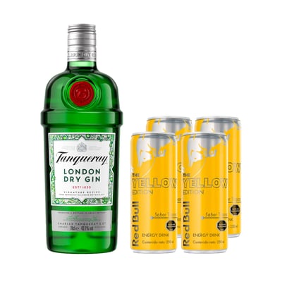Pack Tropical Gin: Gin Tanqueray London Dry 700cc + 4 Red Bull Yellow 250cc