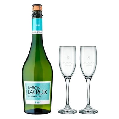 PACK UNDURRAGA BARON LACROIX BRUT + COPAS: 1x Espumante Undurraga Baron Lacroix Brut 750cc+ 2x Copas Undurraga