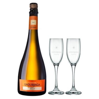 PACK UNDURRAGA BRUT+ COPAS: 1x Espumante Undurraga Brut 750cc + 2 Copas Undurraga