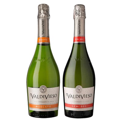 PACK VALDIVIESO N°2: 1x Espumante Valdivieso Moscato 750cc + 1x Espumante Valdivieso Demi Sec 750cc