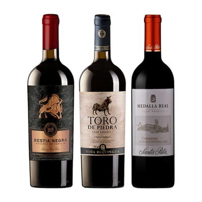 PACK VINOS GRAN RESERVA Nº1: Bestia Negra Cabernet + Toro de Piedra Gran Reserva Cabernet + Medalla Real Gran Reserva Cabernet