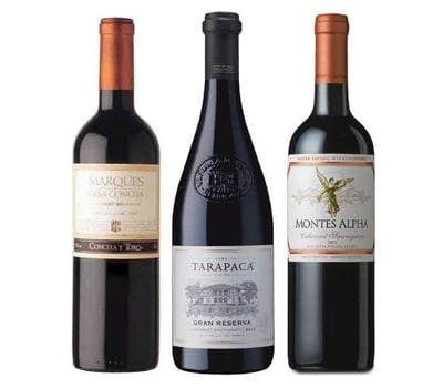 PACK VINOS GRAN RESERVA Nº2 (Cabernet): Marques Cabernet + Tarapaca Gran Reserva Cabernet + Montes Alpha Cabernet
