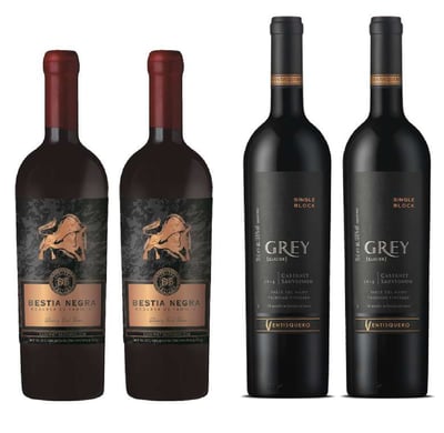 PACK VINOS RESERVA Nº6: 2x Vino Bestia Negra Carmenere 750cc + 2x Vino Ventisquero Grey Cabernet Sauvignon 750cc