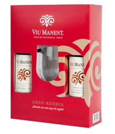 PACK VIU MANENT GR + COPA: 1x Vino Viu Manent Gran Reserva Cabernet Sauvignon 750cc + 1x Vino Viu Manent Gran Reserva Carmenere 750cc + 1x Copa Viu Manent