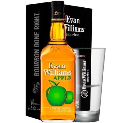 Pack Whiskey Evan Williams Apple 1 Litro + Vaso