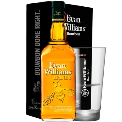 Pack Whiskey Evan Williams Honey 1 Litro + Vaso