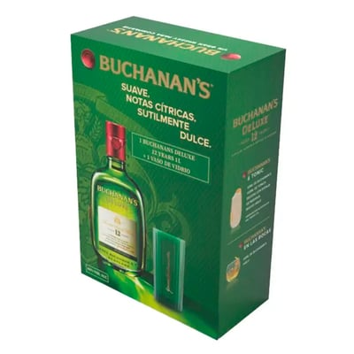 Pack Whisky Buchanans 12 Años Deluxe 750ml + Vaso Oficial