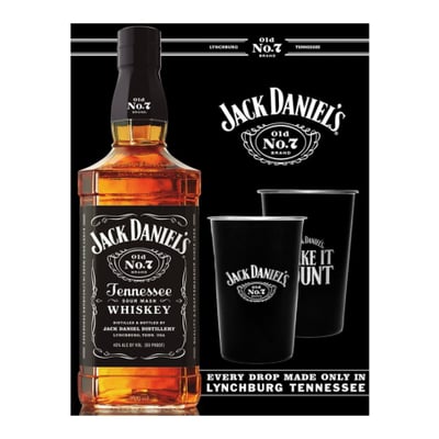 Pack Whisky Jack Daniels N˚7 - 750ml + 2 Vasos Metálicos