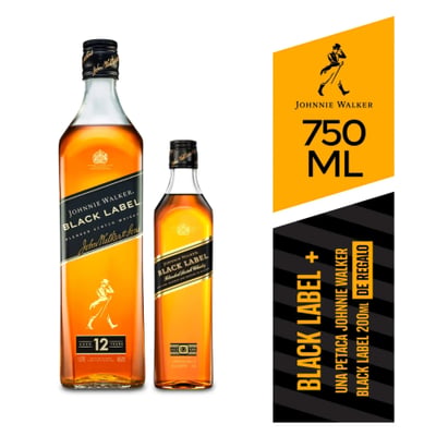 Pack Whisky Johnnie Walker 12 Años - Black Label 750ml + Petaca Johnnie Walker 12 Años - Black Label - 200ml