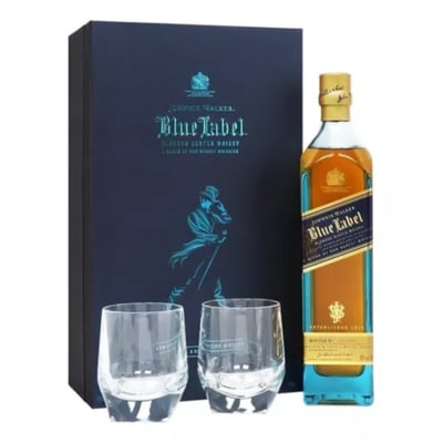 Pack Whisky Johnnie Walker - Blue Label - 750ml + 2 Vasos - Estuche de Lujo