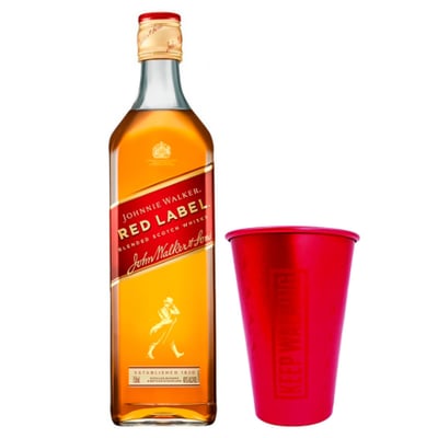 Pack Whisky Johnnie Walker Red Label 750ml + Vaso (aluminio)