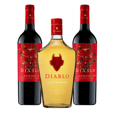 Pisco Diablo 700cc 35ºalc. + 2x Vino Diablo Dark Red 750cc