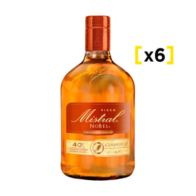 Pisco Mistral Nobel 40 Grados Botella 750cc X6