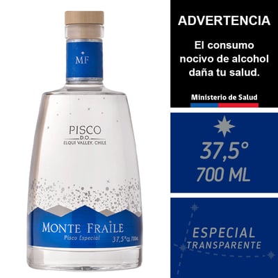 Pisco Monte Fraile Transparente 37,5° 700 Ml.