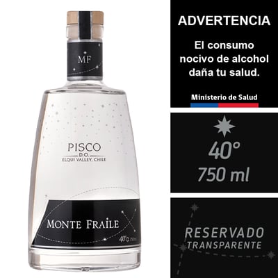 Pisco Monte Fraile Transparente 40° 750 Ml.