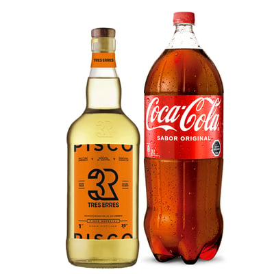 Pisco Tres Erres 35° Botella 1lt + Coca Cola 3lt