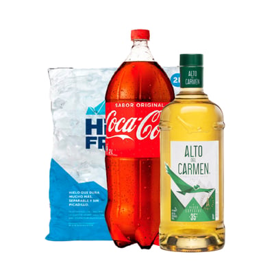 Promo Pack Pisco Alto Del Carmen 35° 1lt + Coca Cola 3lt + Hielo 2kg