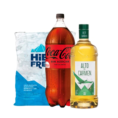Promo Pack Pisco Alto Del Carmen 35° 1lt + Coca Cola Zero 3lt + Hielo 2kg
