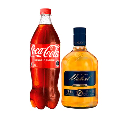 Promo Pisco Mistral 35° 750cc + Coca Cola Original 1,5l