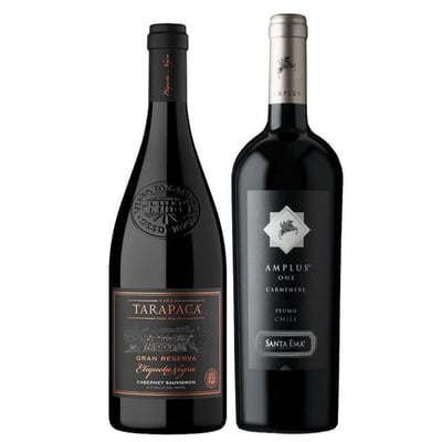 SELECCIÓN EXCLUSIVA: 1x Vino Santa Ema Amplus Carmenere 750cc + 1x Vino Tarapacá Etiqueta Negra Cabernet Sauvignon 750cc