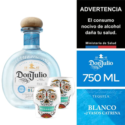 Tequila Don Julio Blanco 750 Ml + 2 Vasos Shot Catrinas