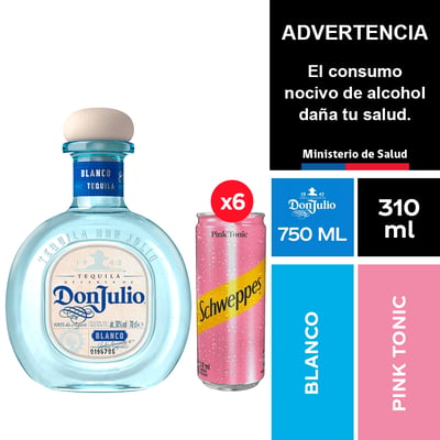Tequila Don Julio Blanco 750 Ml. + Schweppes Pink Tonic 6 X 310 Ml.