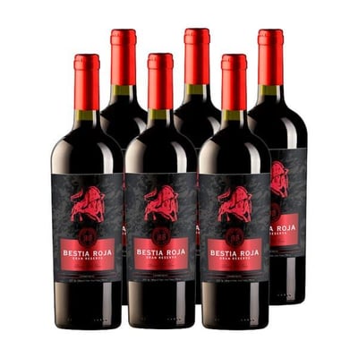 Vino Bestia Roja Gran Reserva Carmenere Botella 750cc X6